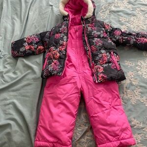 OshKosh B'gosh Vibrant Pink Fleece Coat Snowsuit  Matching Set TODDLER 24 Mnths